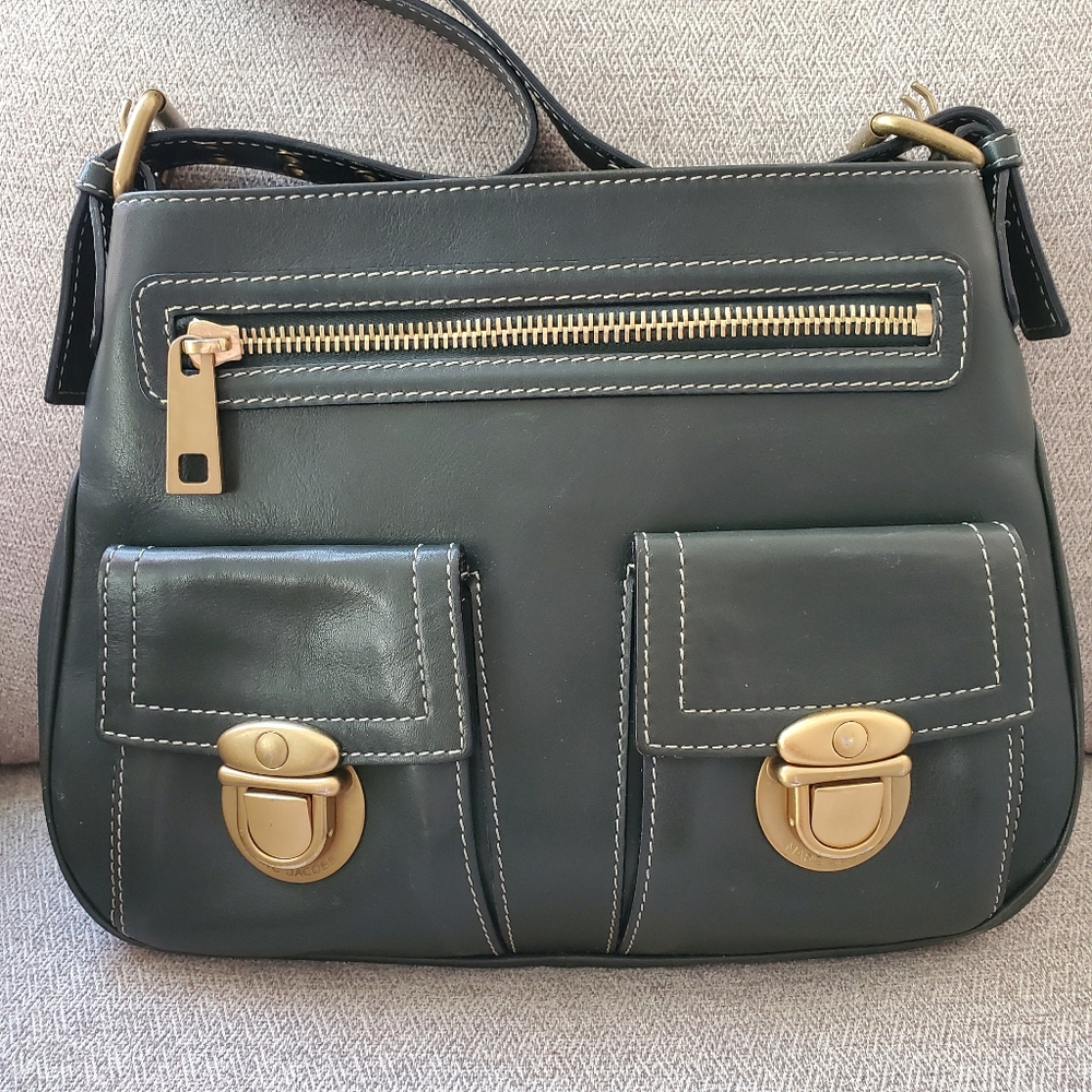 Marc Jacobs Dark Green Leather Crossbody Bag with Gold Hardware